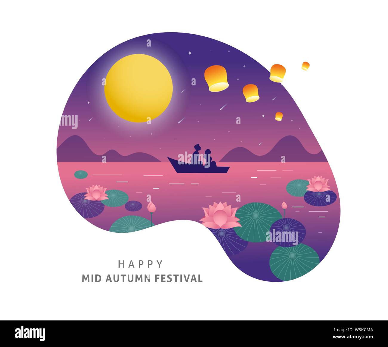 Mid Autumn Festival Chuseok Chinese Wording Translation Mid Autumn Vector Banner Background And Poster With Mooncake Rabbits Bunnies And Full Mo Stock Vector Image Art Alamy