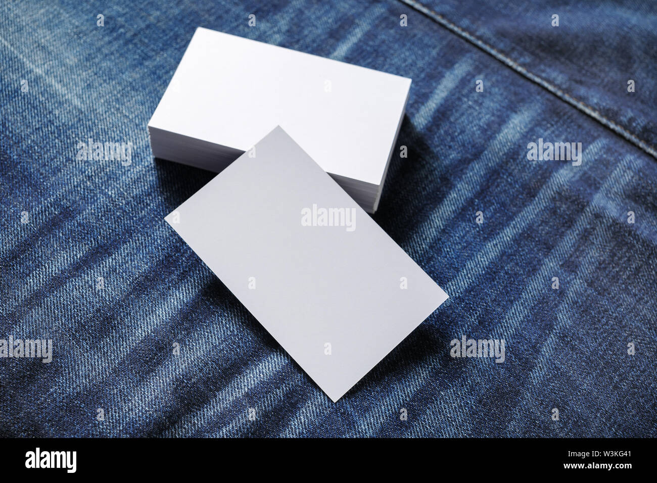 Blank Business Cards On Denim Background Template For Branding Identity Mockup For Id Selective Focus Stock Photo Alamy