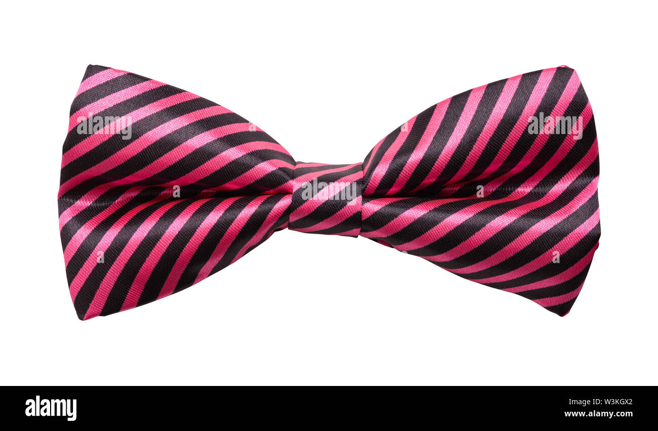 Pink Bow Tie With Black Stripes Cut Out on White. Stock Photo
