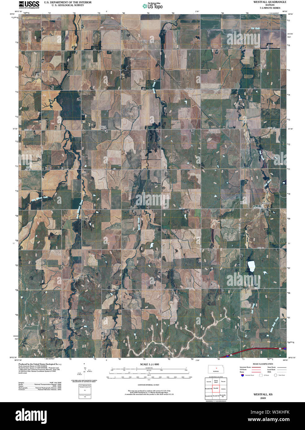 USGS TOPO Map Kansas KS Westfall 20091101 TM Restoration Stock Photo