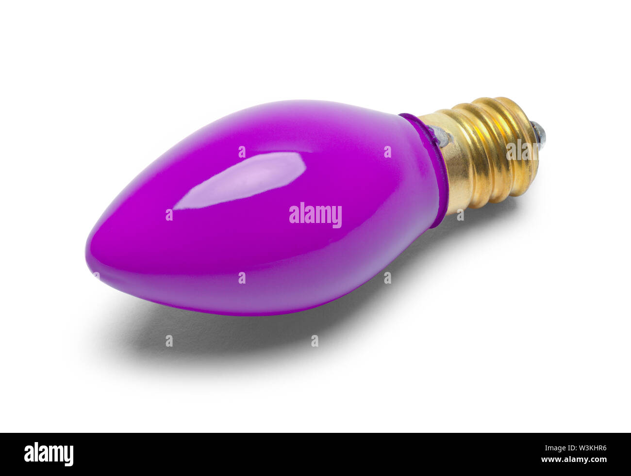 One Purple Christmas Light Bulb Isolated on White. Stock Photo