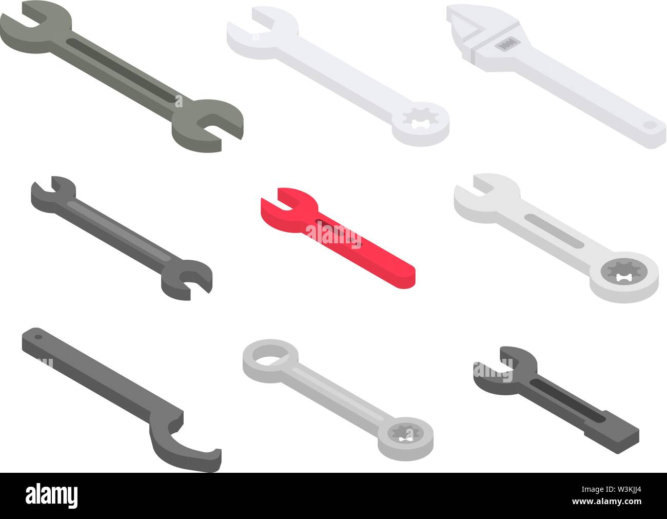 Wrench icons set, isometric style Stock Vector
