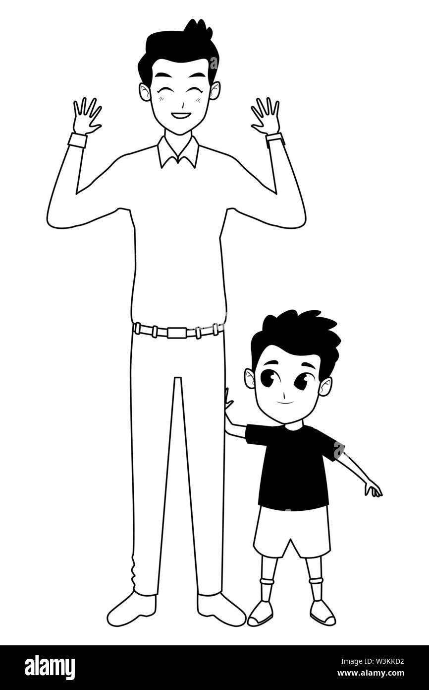 Family Single Father With Children Cartoon In Black And White Stock Vector Image Art Alamy Family Single Father With Children Cartoon In Black And White Stock Vector Image Art Alamy
