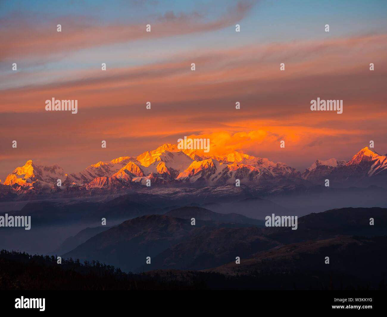 Kanchenjunga range sleeping Buddha on the Summer Trek 2018 Stock Photo