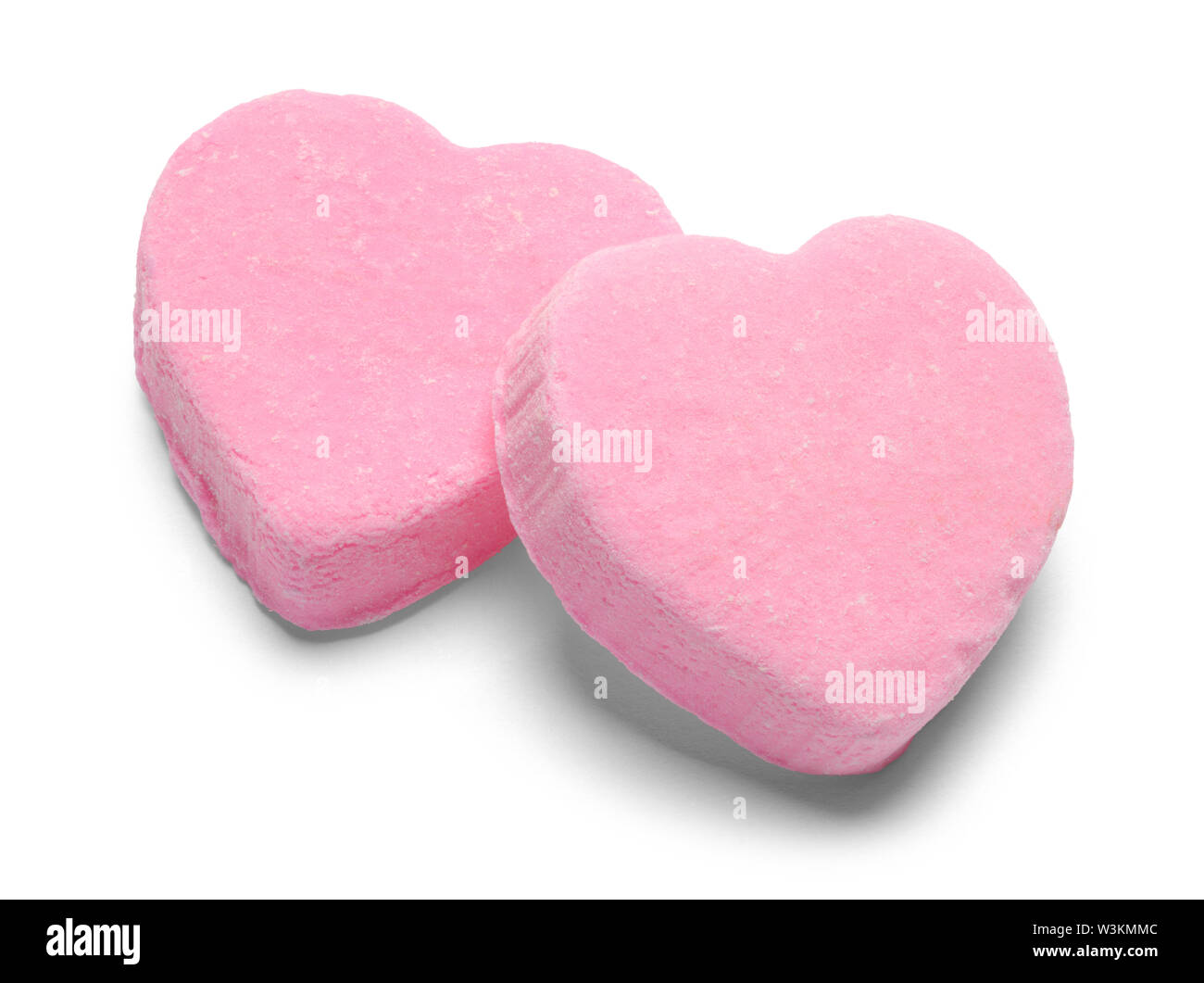 Two Pink Valentines Candy Hearts Isolated on White. Stock Photo