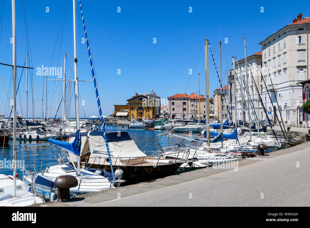 View of yachts in the marina at Piran, Slovenia Stock Photo