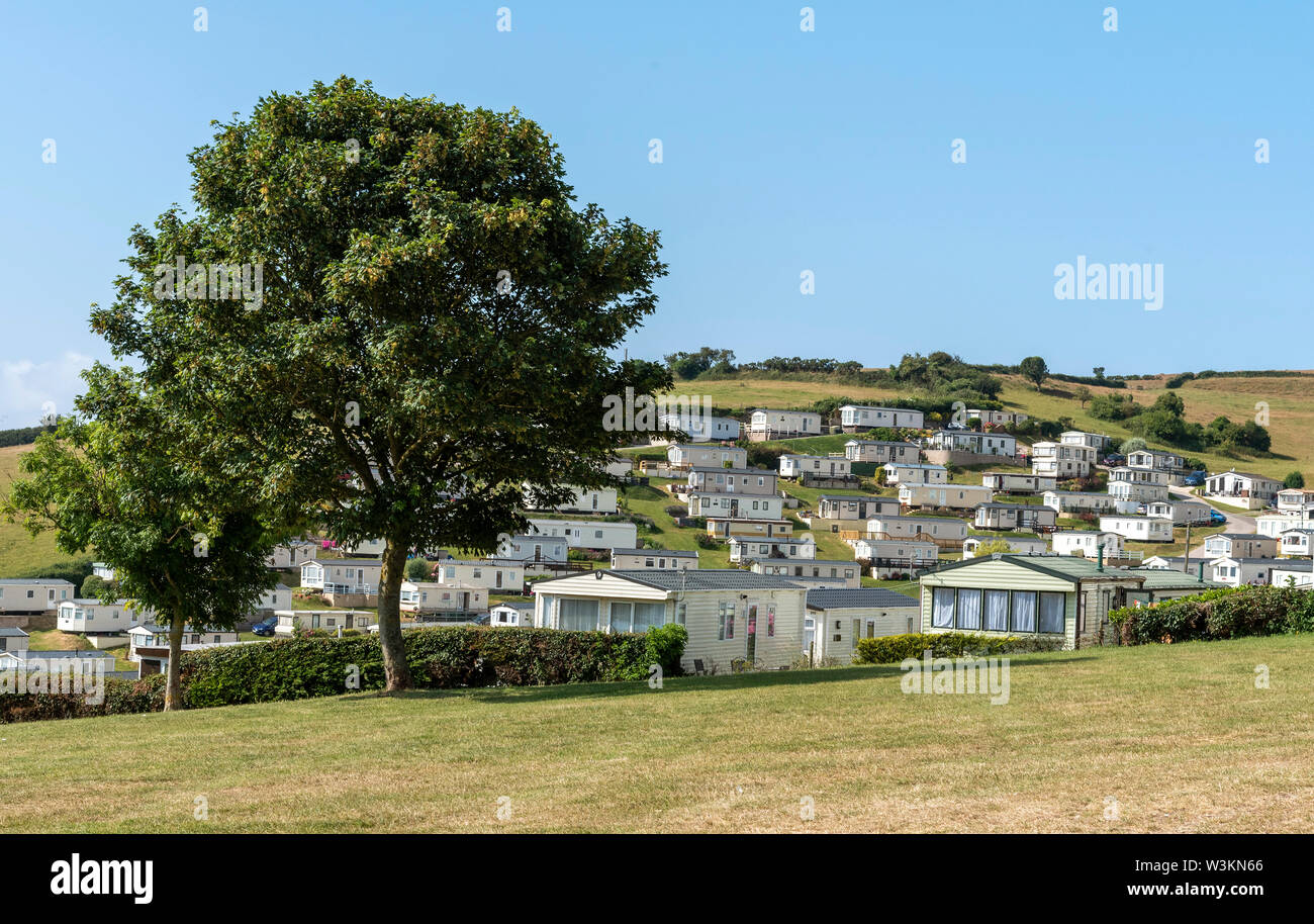 Beer, Seaton, Devon, England, UK. Caravan park at Beer Head on high