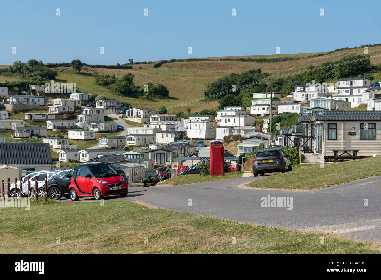 Beer, Seaton, Devon, England, UK. Caravan park at Beer Head on high ground above the seaside