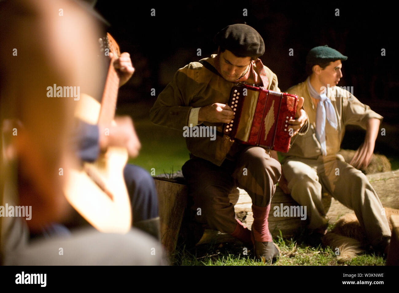 View of a man playing a musical instrument. Stock Photo