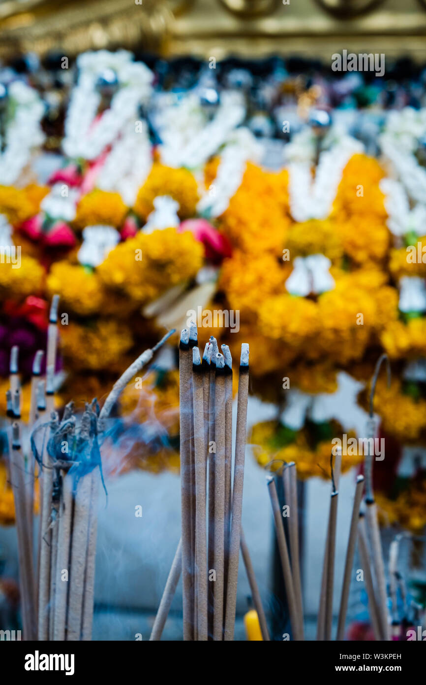 Incense sticks in buddhist temple in Bangkok Thailand, worship Stock ...