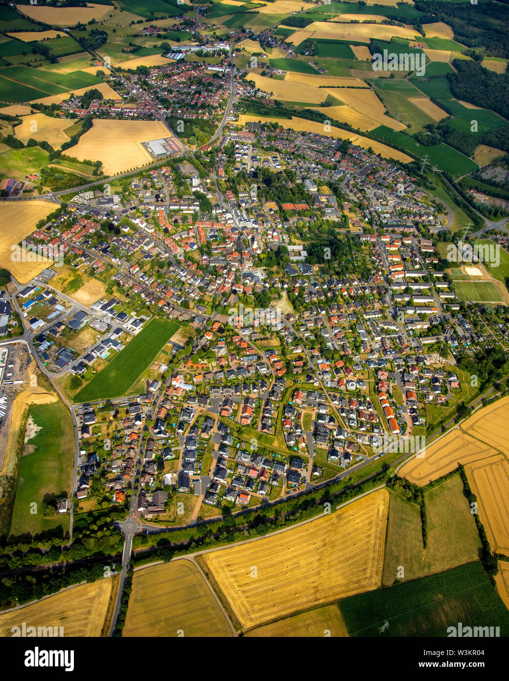 Aerial view of the district Bork in Selm in the Ruhr area in the federal state North Rhine-Westphalia in Germany., Selm, Ruhr area, North Rhine-Westph Stock Photo