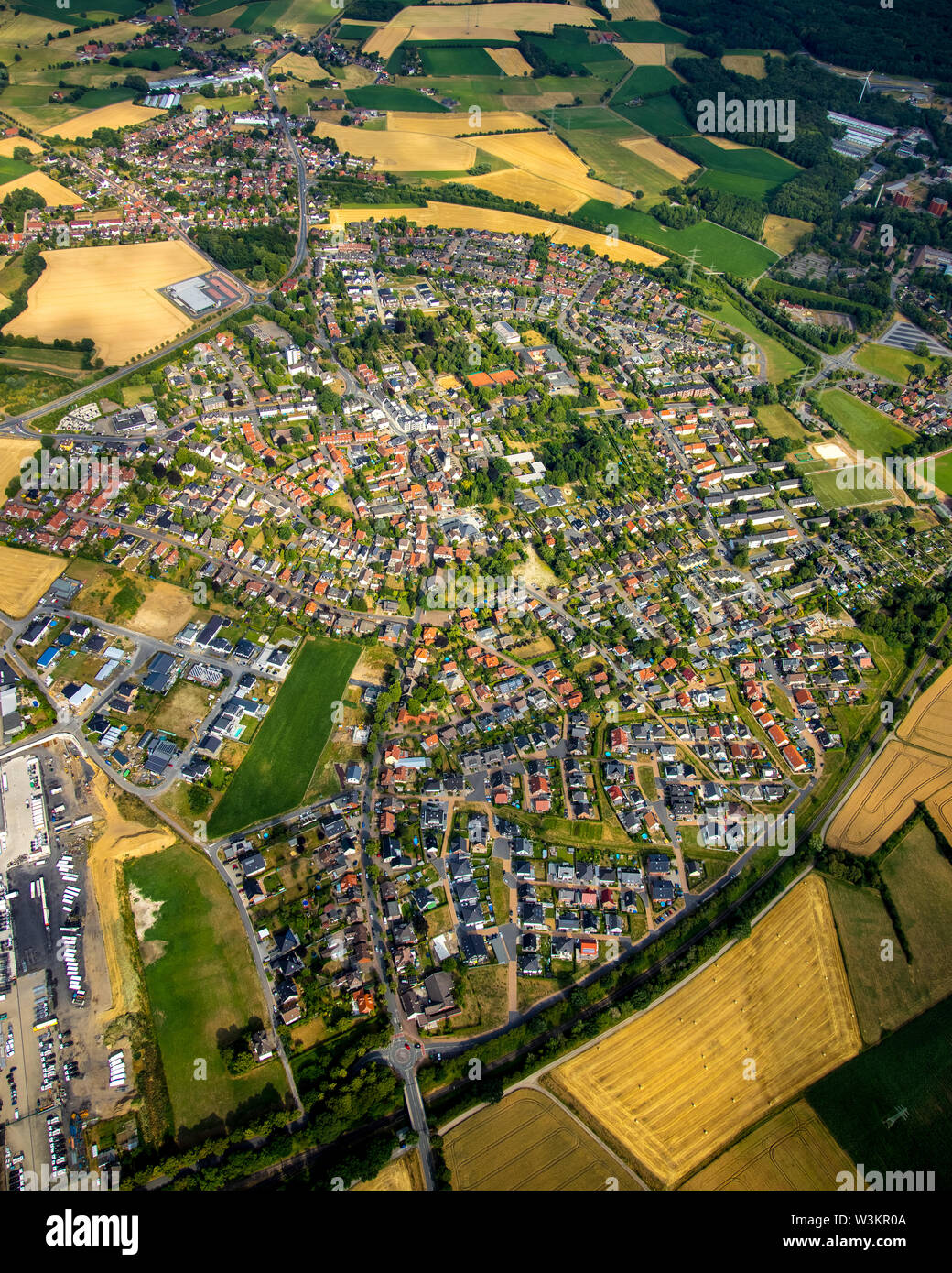 Aerial view of the district Bork in Selm in the Ruhr area in the federal state North Rhine-Westphalia in Germany., Selm, Ruhr area, North Rhine-Westph Stock Photo