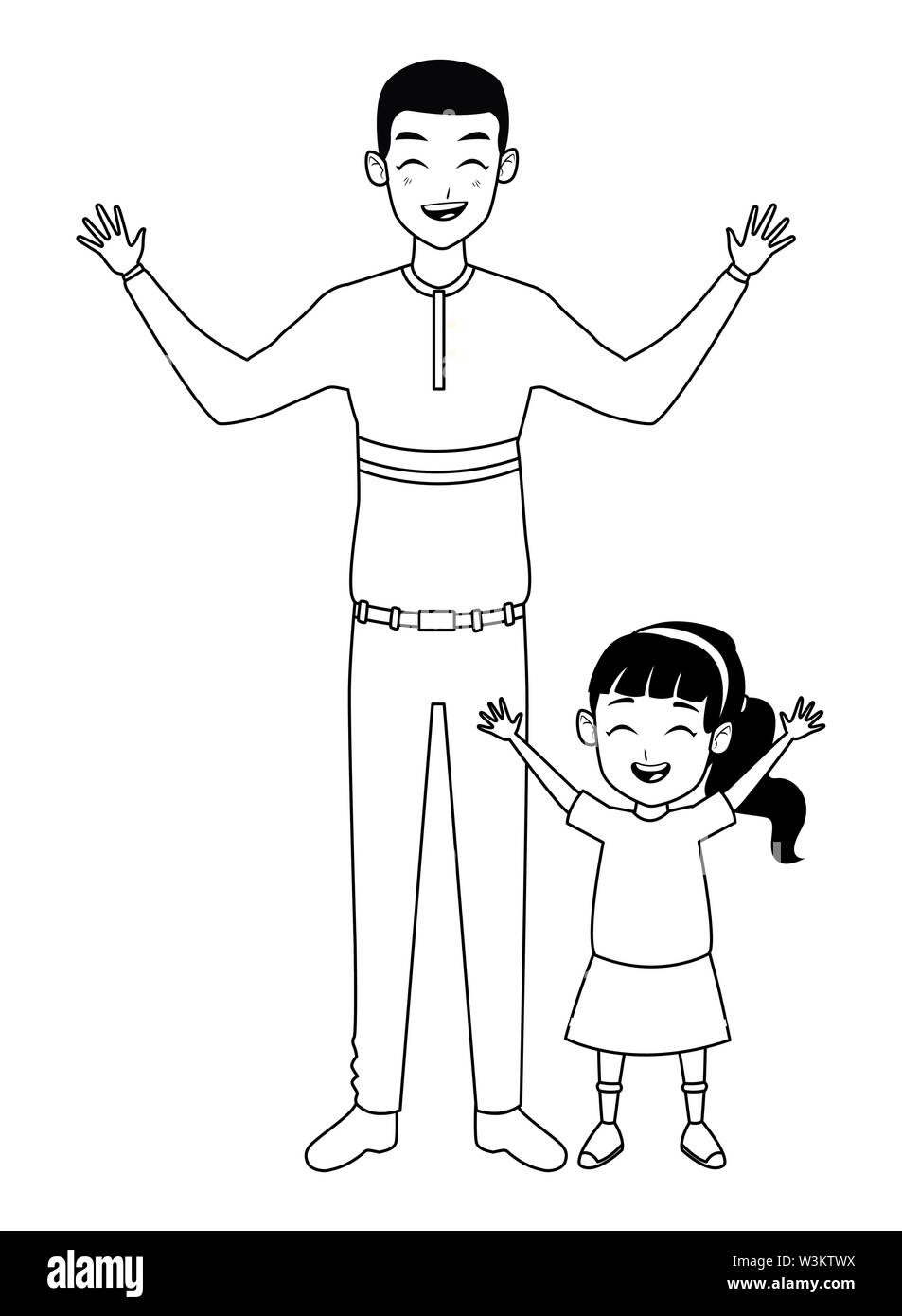 Family single father with little daughter cartoon in black and white Stock  Vector Image & Art - Alamy