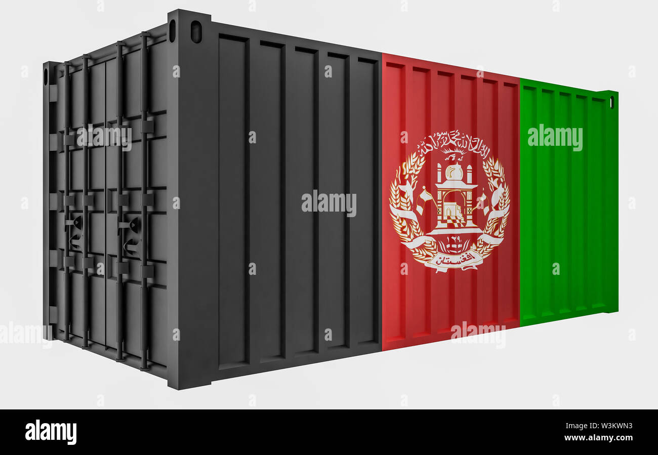 3D Illustration of Cargo Container with Afghanistan Flag Stock Photo