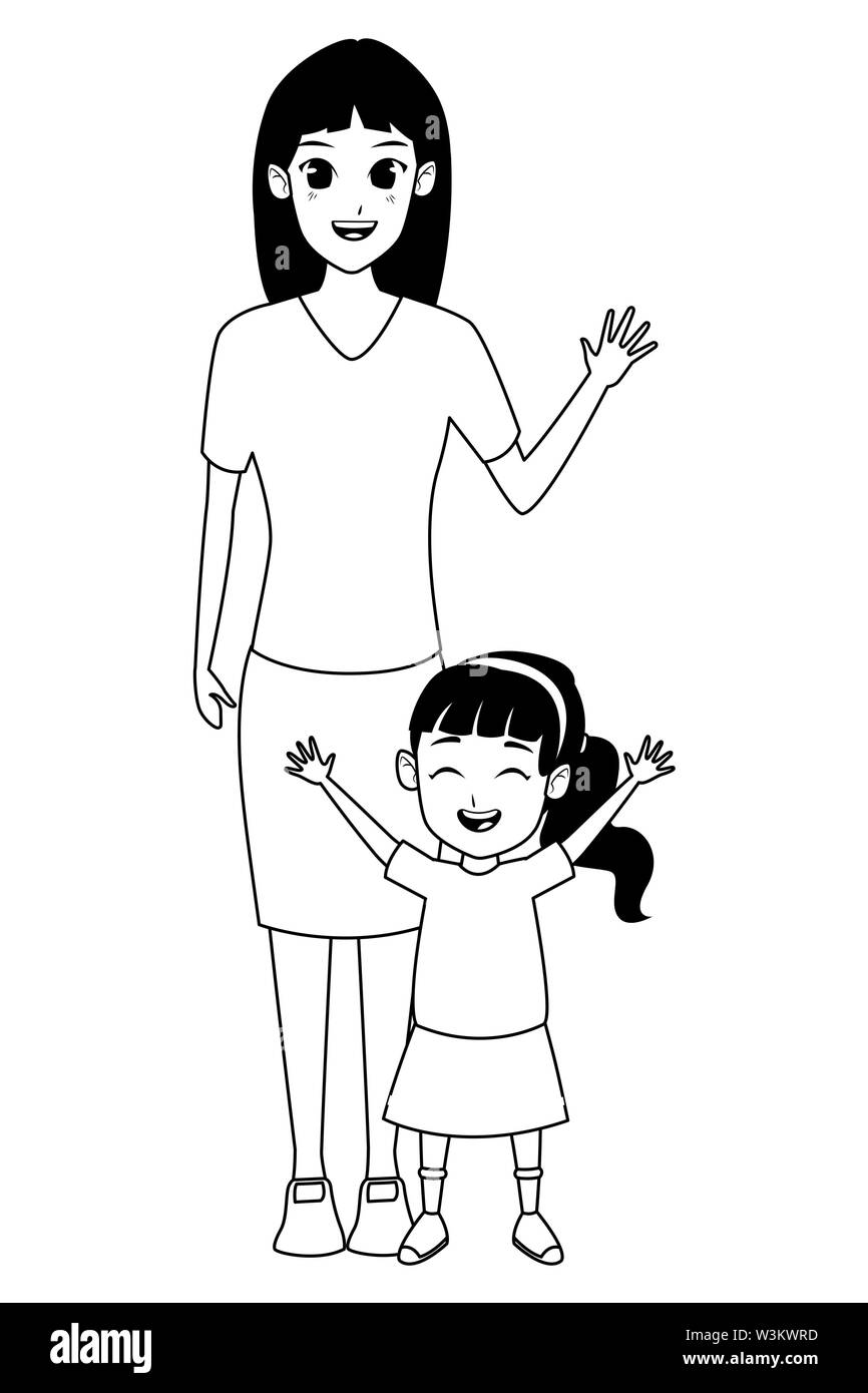 Family single mother with children cartoon in black and white Stock Vector  Image & Art - Alamy