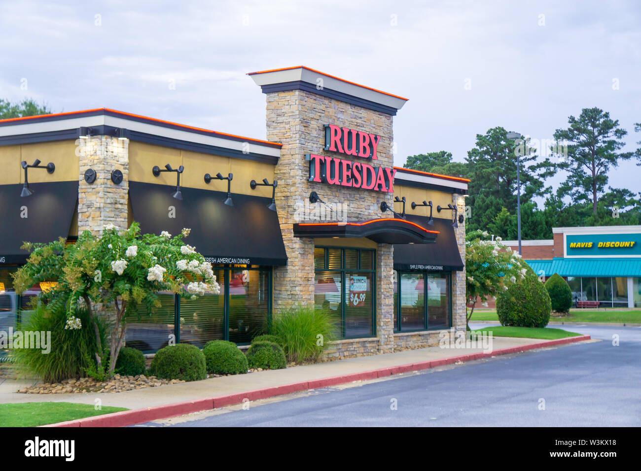 Loganville, GA - July 13th 2019: Ruby Tuesday store front sign - American franchise - location located in Georgia off of highway 78. Chain restaurant Stock Photo