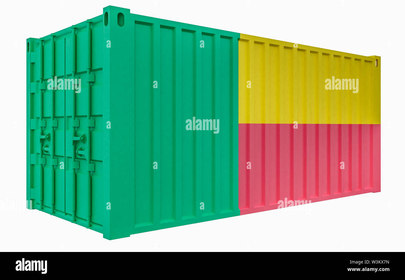 3D Illustration of Cargo Container with Benin Flag Stock Photo