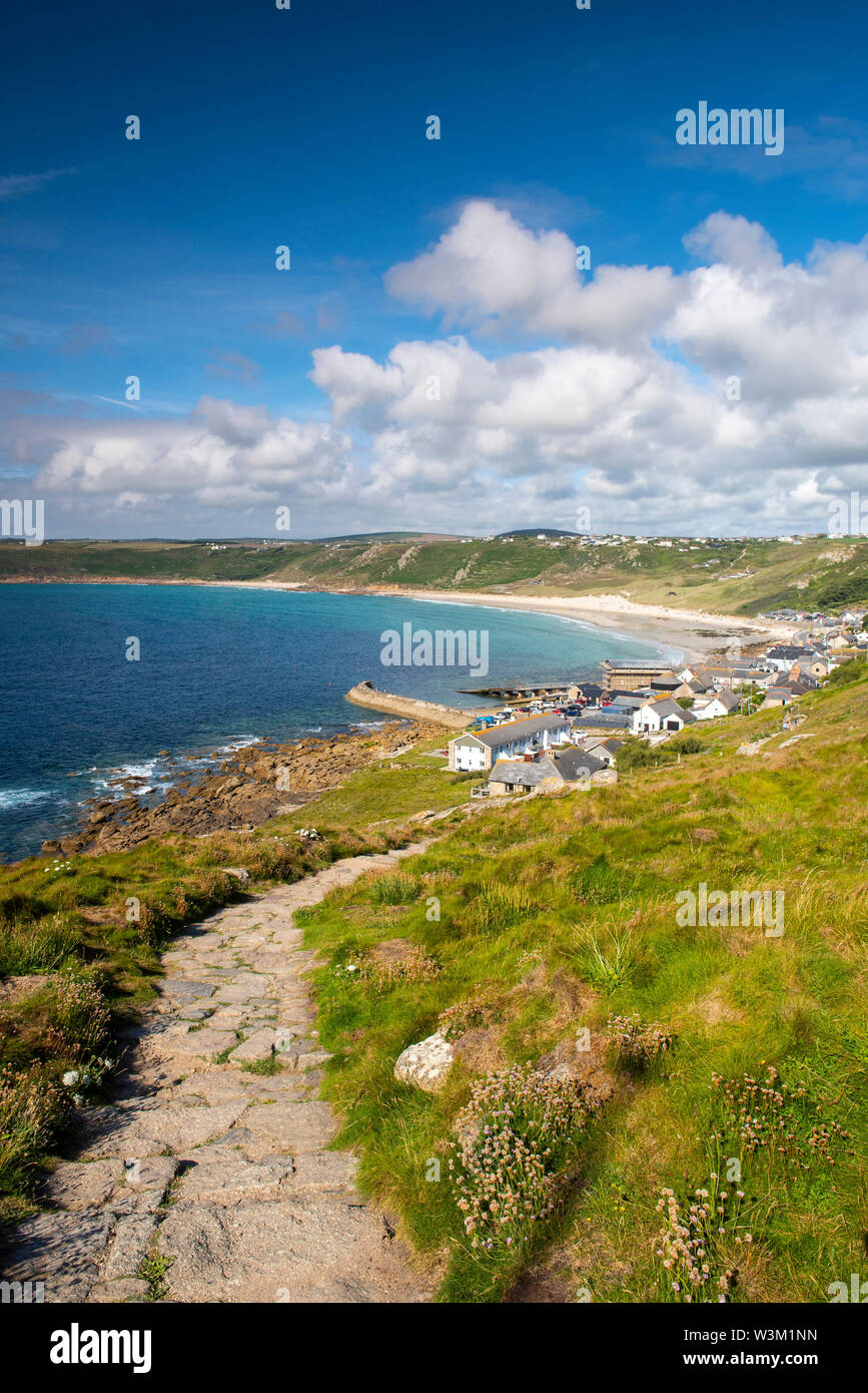 View from the Coastal Path in Sennen Cove in Cornwall, England UK Stock Photo