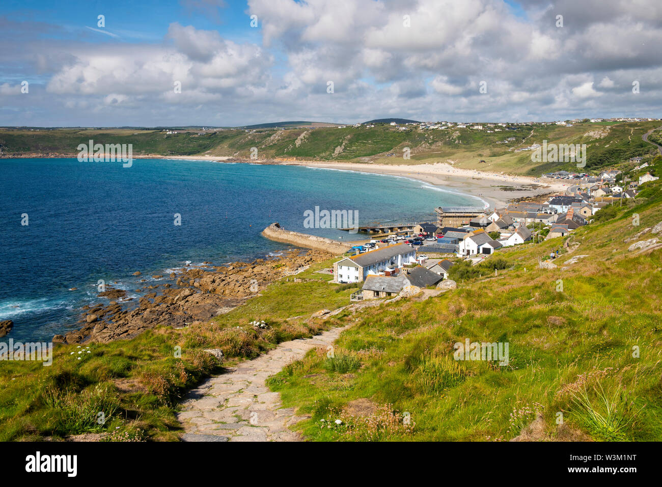 View from the Coastal Path in Sennen Cove in Cornwall, England UK Stock