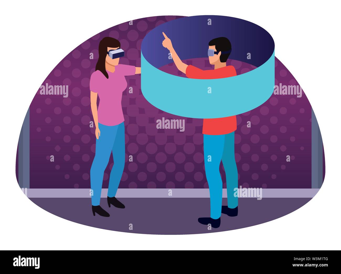 virtual reality technology experience cartoon on purple digital ...