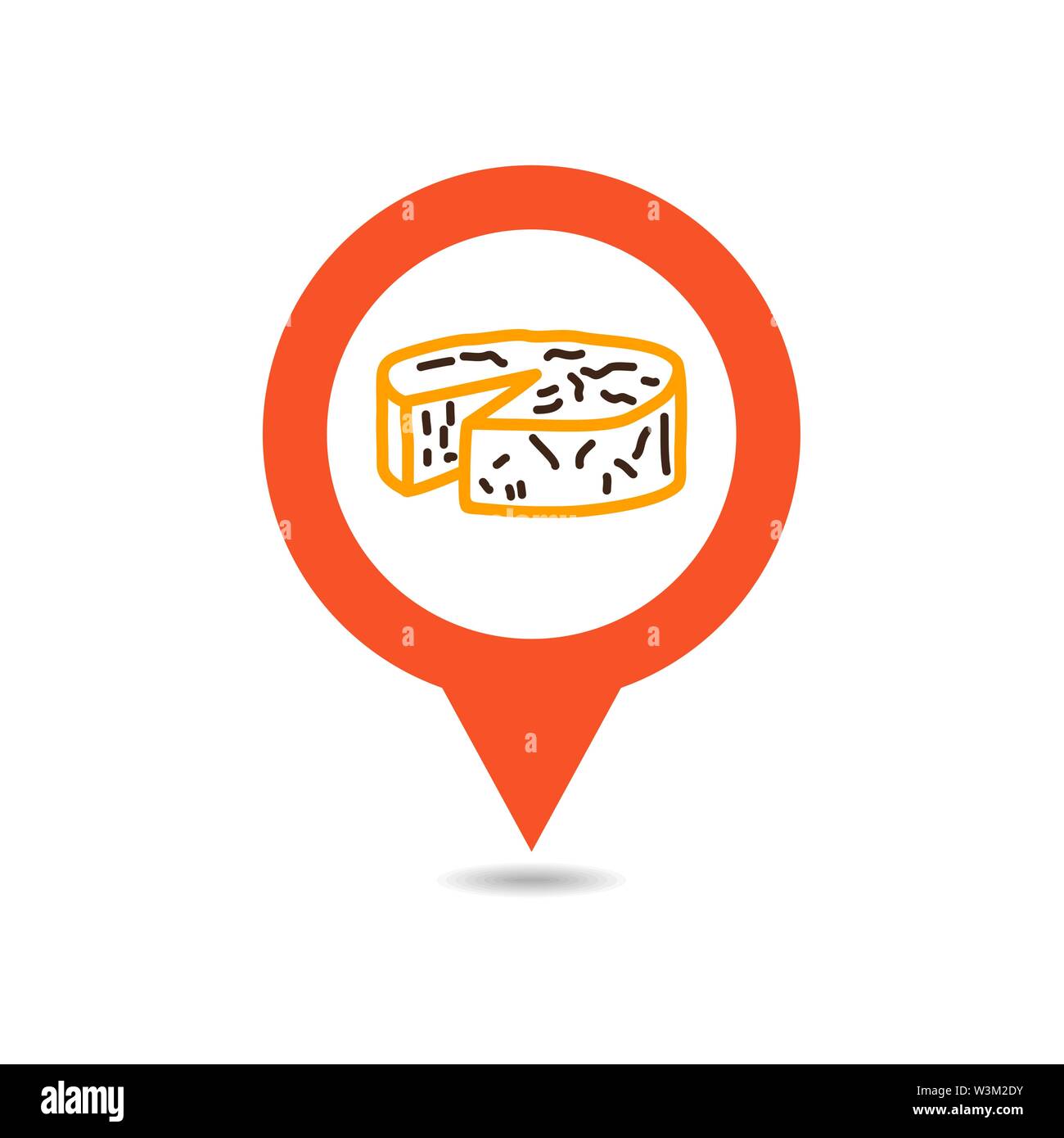 Soft cheese with mold pin map icon. Farm animal Map pointer. Map marker ...