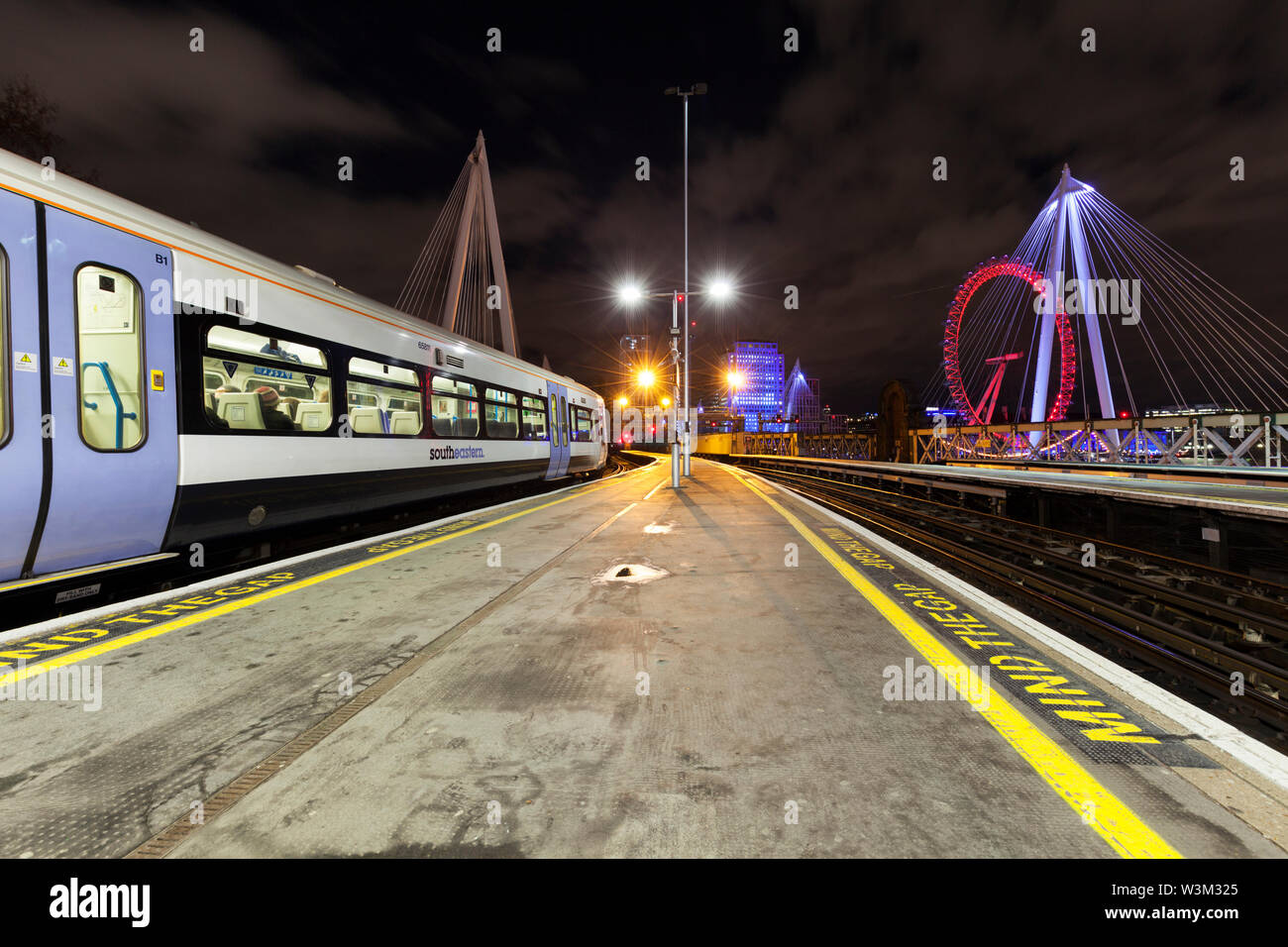 Southeastern class 465 electric commuter train waiting at London Charing cross station with the