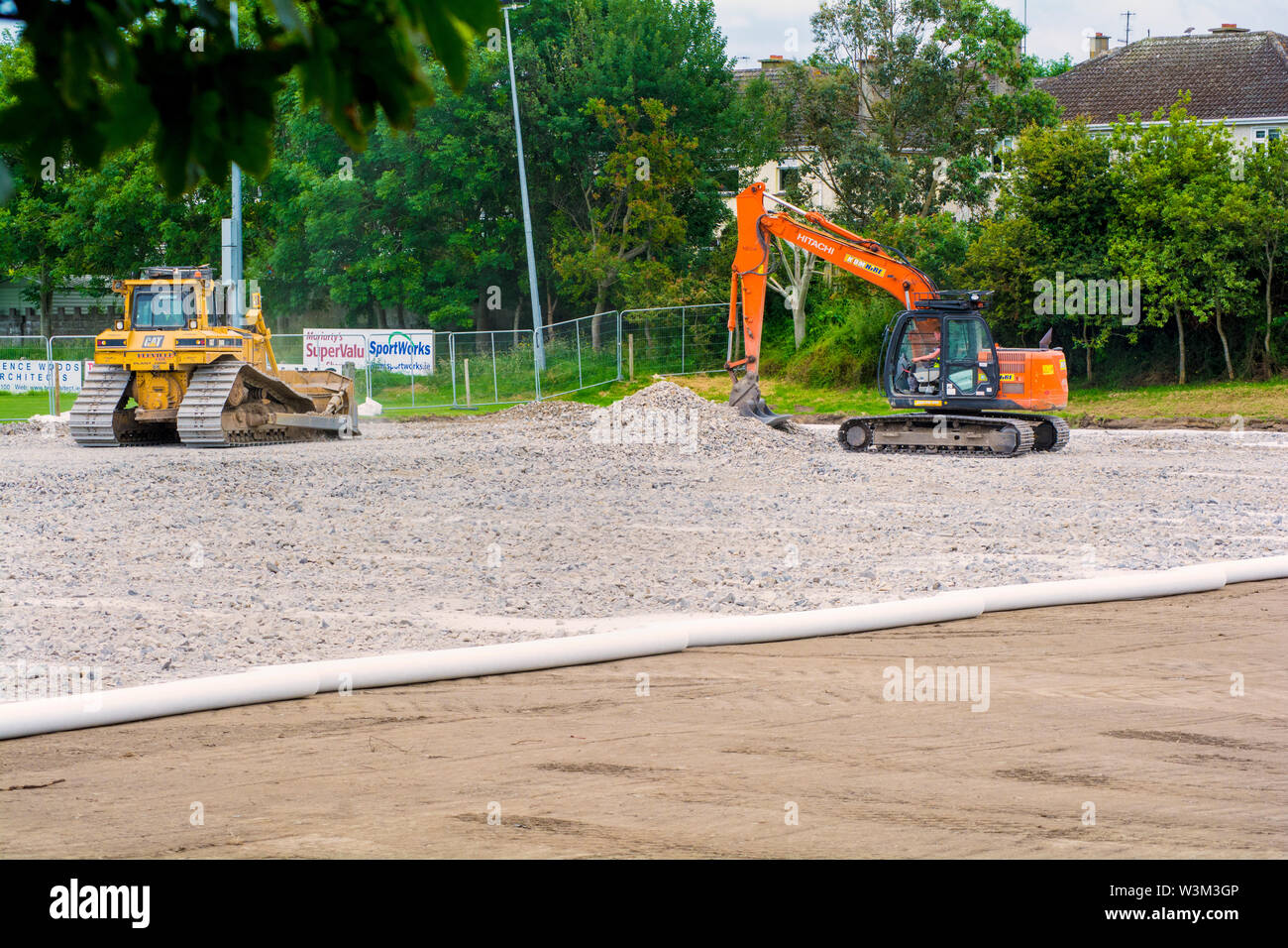 Ground being prepared for the installation of an all-weather pitch at a rugby club Stock Photo