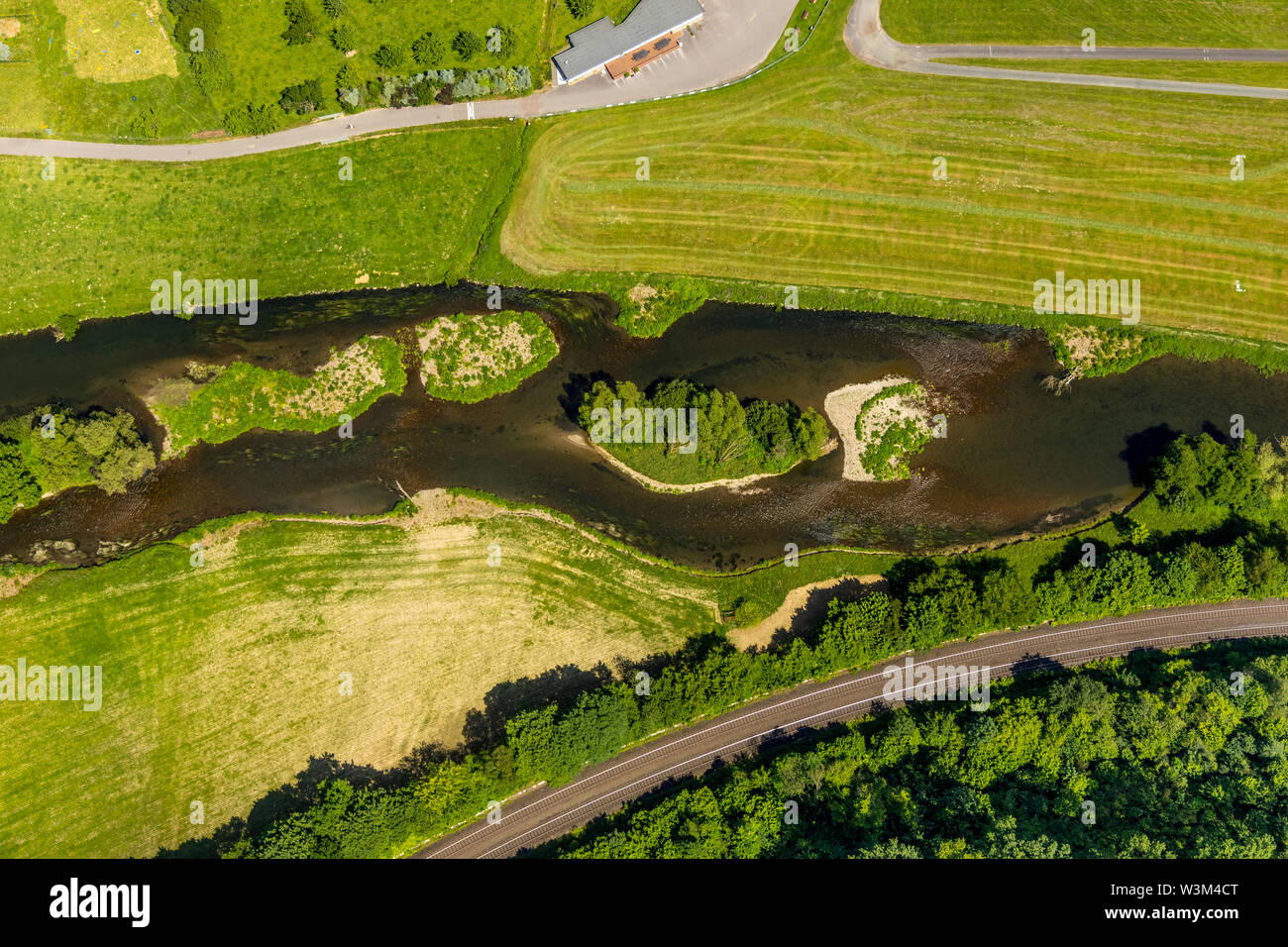 Aerial view of the Ruhr renaturation around the motor bridge, Ruhr ...