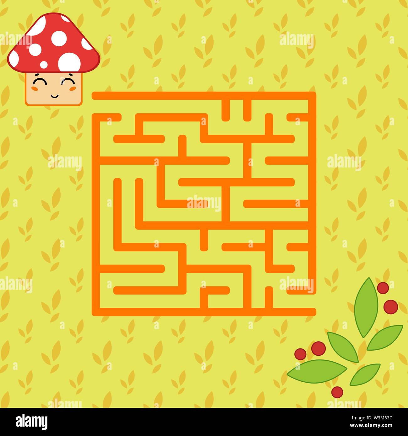 Abstract simple square isolated labyrinth. orange on a yellow ...