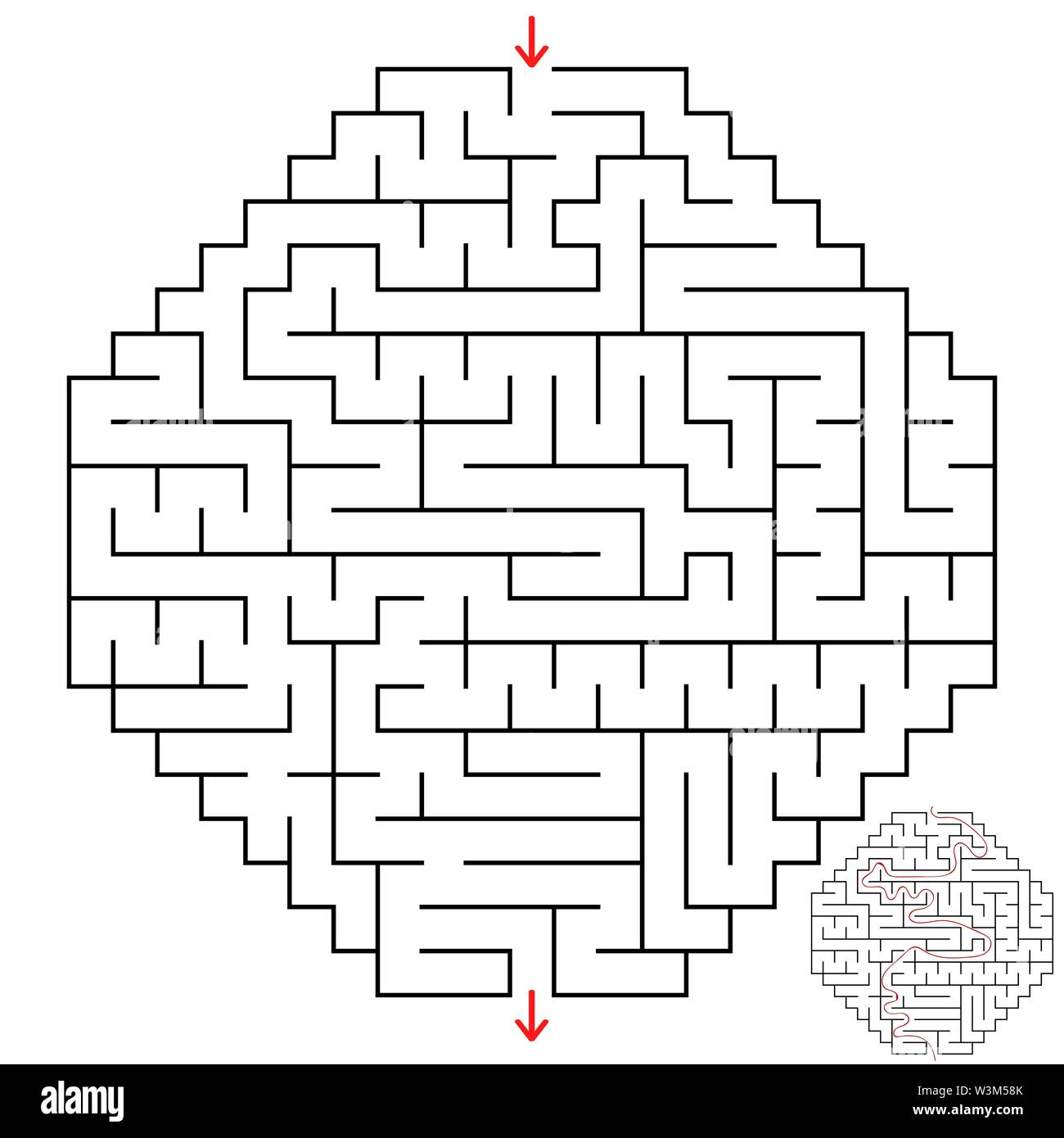 Abstract simple isolated labyrinth of unusual shape. Black color on a ...