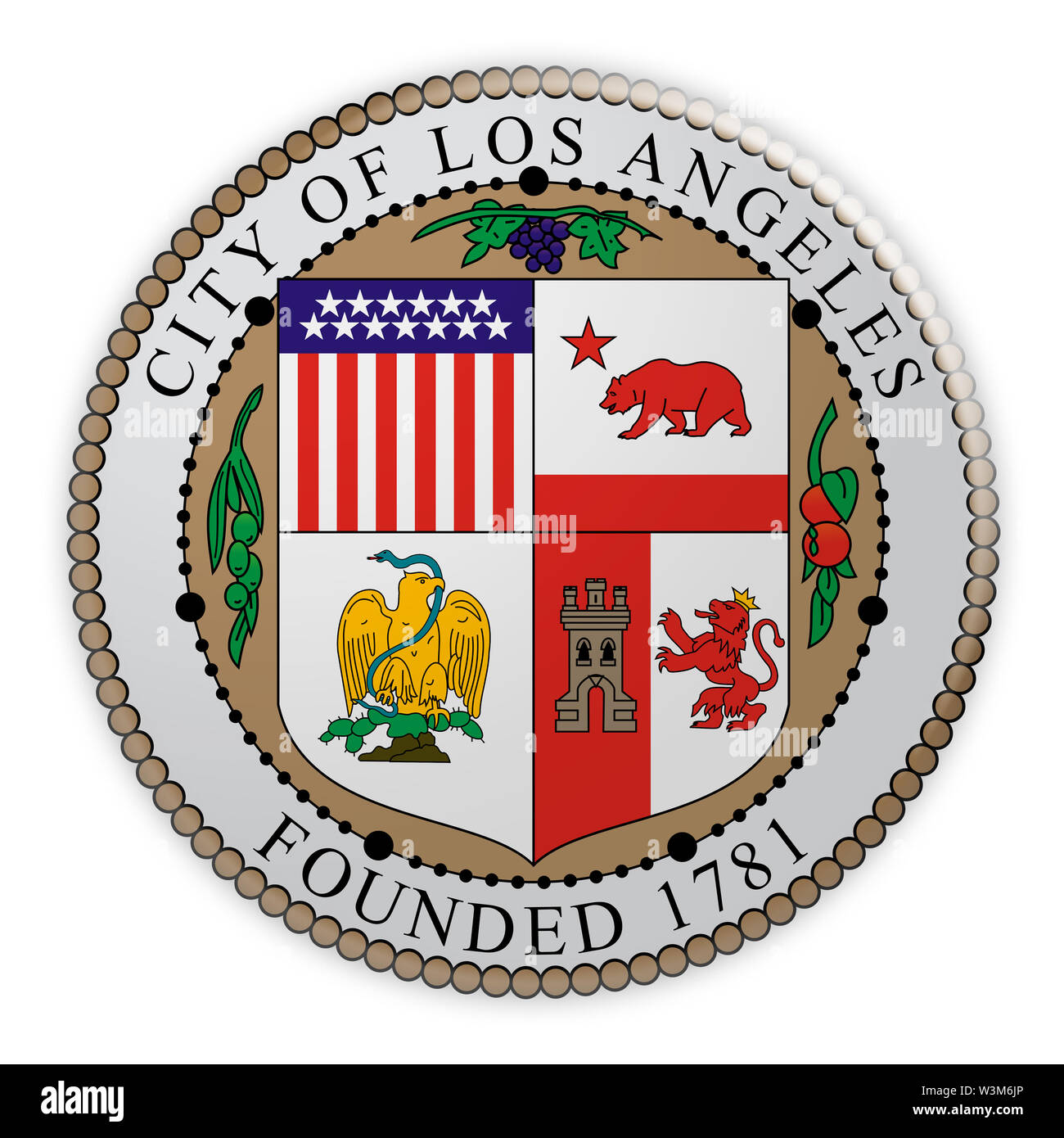 US City Button Los Angeles, California, Seal Badge, 3d illustration on