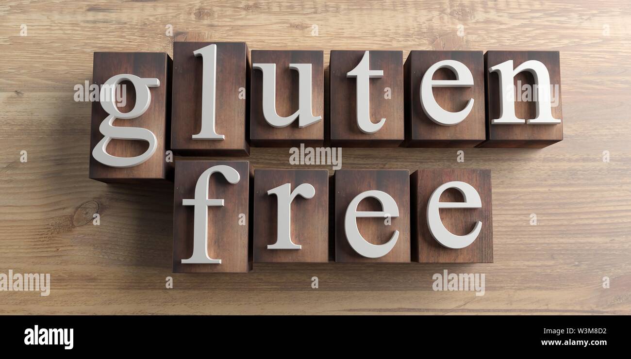 Gluten free food, healthy eating concept. Gluten-free text, white