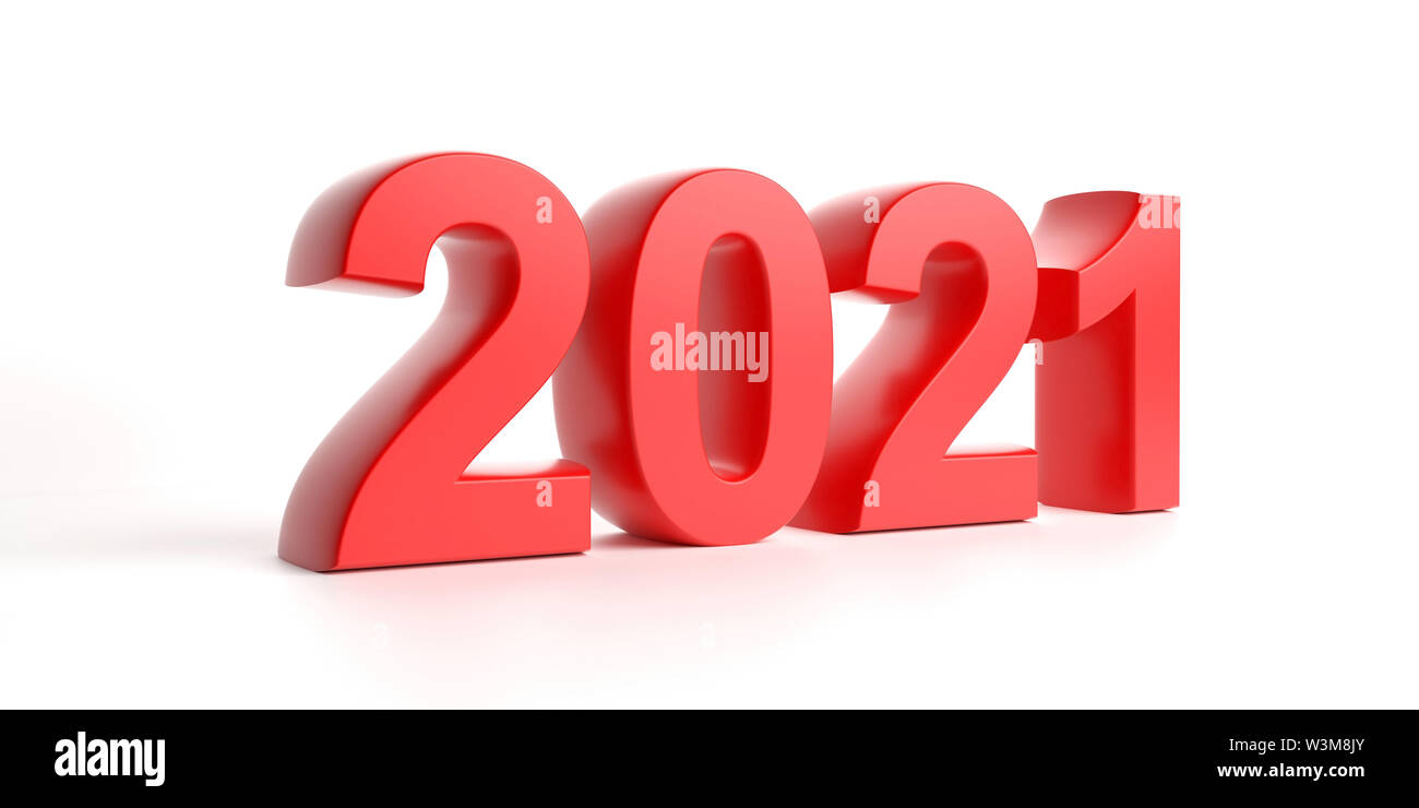 2021 New year. 2021 in red digits isolated against white background. 3d illustration Stock Photo