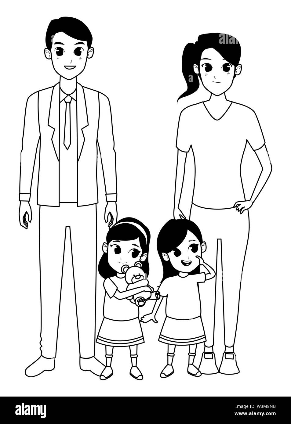 Family parents and childrens cartoons in black and white Stock Vector Image  & Art - Alamy