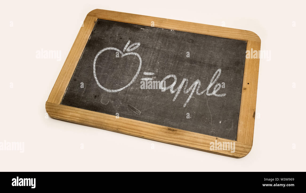 drawing of an apple on a blackboard Stock Photo