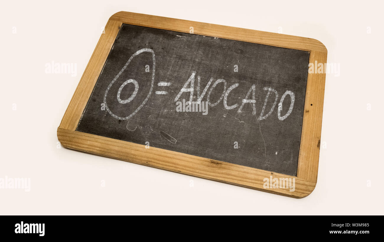 drawing of an avocado on a blackboard Stock Photo