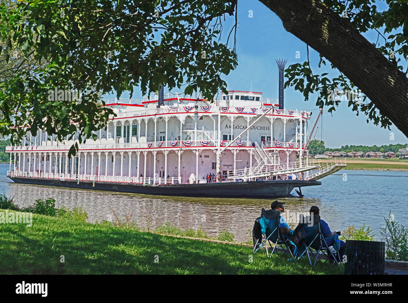 American Duchess stern wheel riverboat of the American Queen Steamboat Company on Ohio River at Louisville, Kentucky. Stock Photo