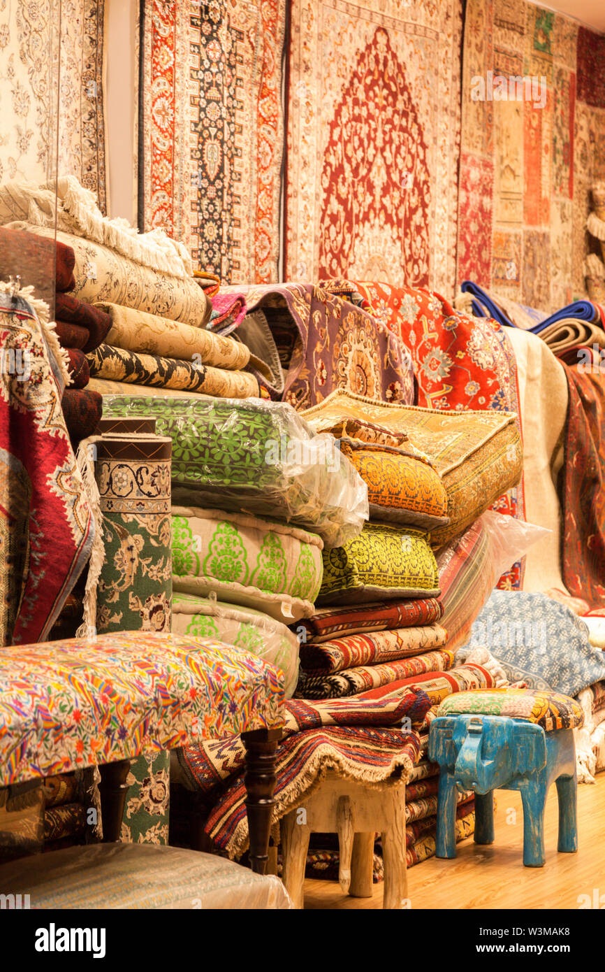 Rugs and cushions at market in Manama, Bahrain Stock Photo