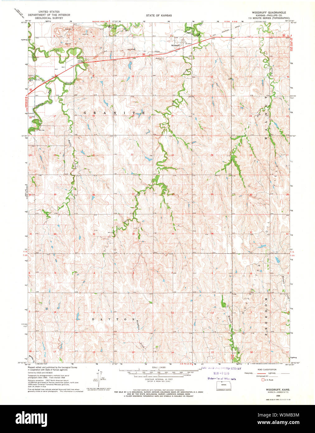 USGS TOPO Map Kansas KS Woodruff 512863 1968 24000 Restoration Stock Photo