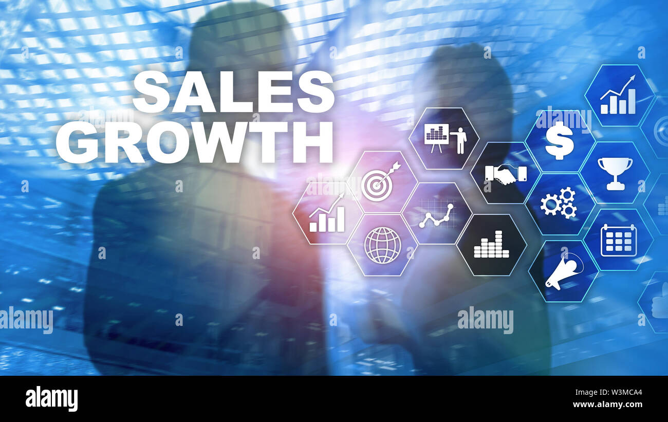 Chart growth concept. Sales increase, marketing strategy. Double exposure with business graph. Stock Photo