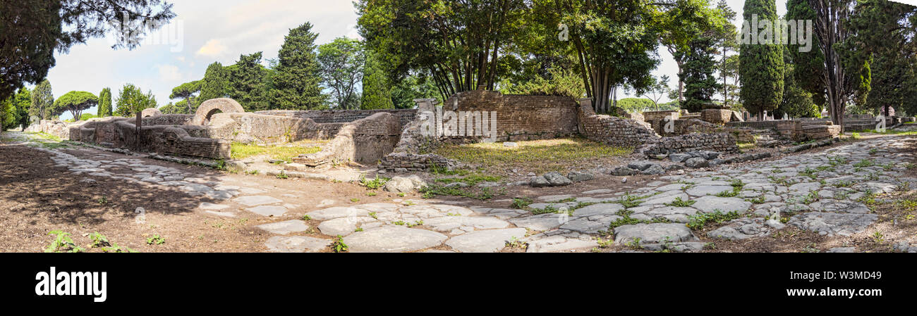 Roman Pathways Immersive panoramic 180 degree view from cobblestone pathway of ancient ...