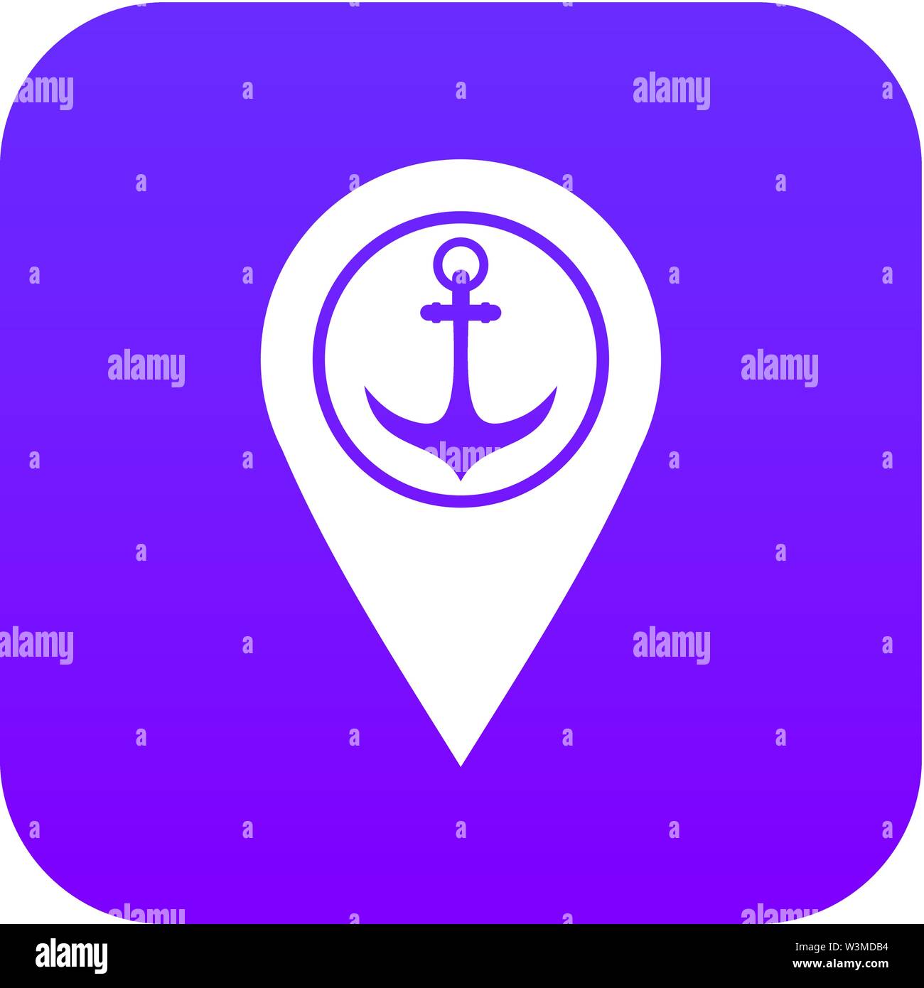 Map pointer with symbol anchor and sea port icon digital purple Stock