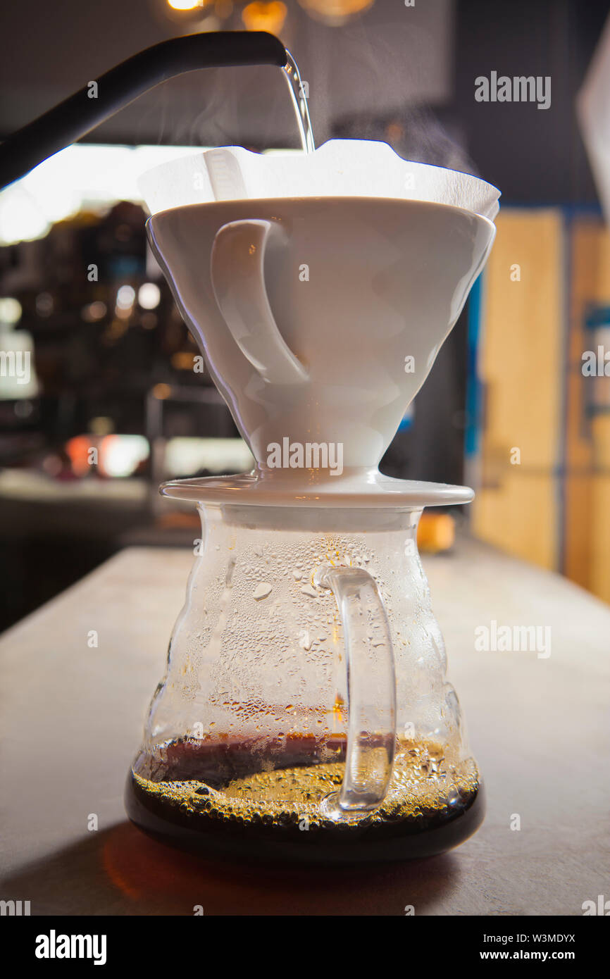Water being poured into filter coffee Stock Photo Alamy