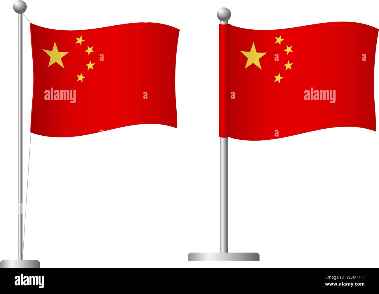 China flag on pole. Metal flagpole. National flag of China vector ...