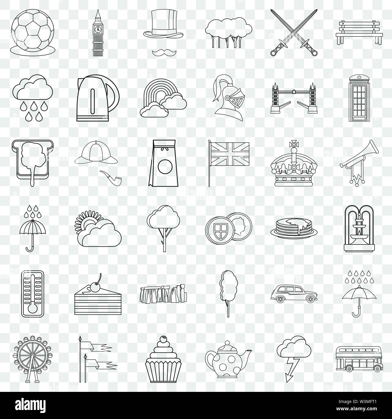 England icons set, outline style Stock Vector