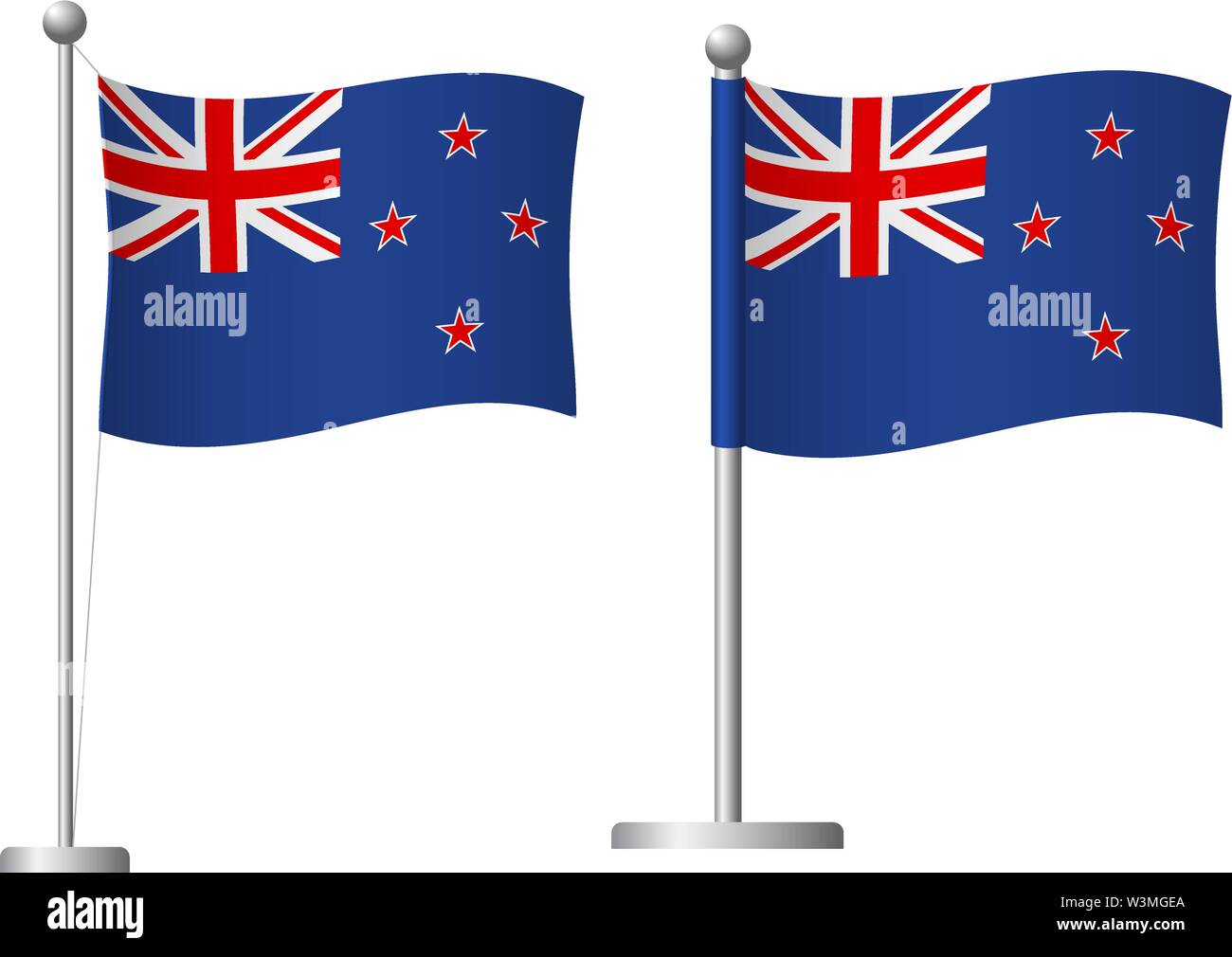 New Zealand flag on pole. Metal flagpole. National flag of New Zealand