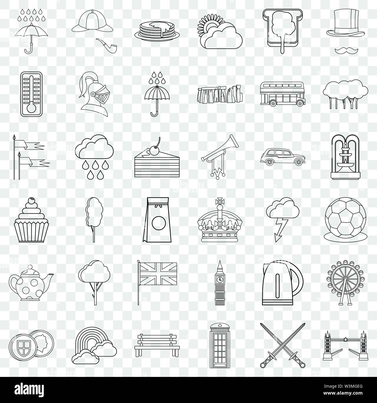 London icons set, outline style Stock Vector