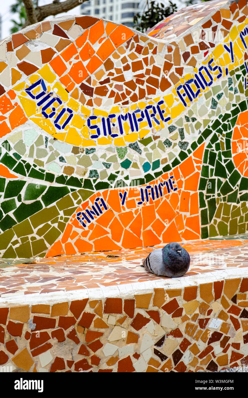 Detail of Parque del Amor (Love Park) tiled walls, mosaics, city park in Miraflores District, Lima, Peru Stock Photo