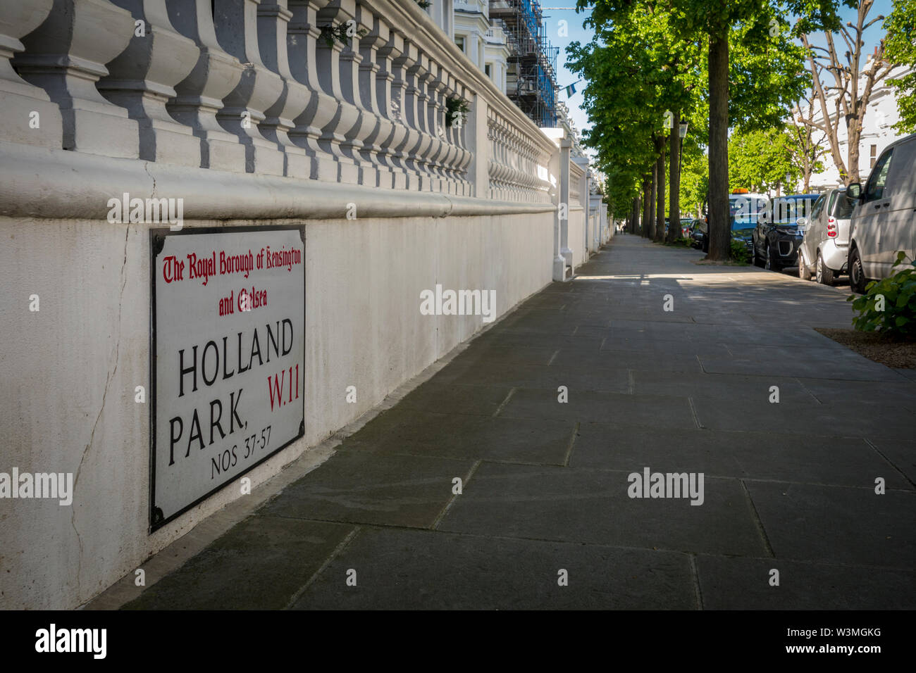 Street name road sign for Holland Park, The  Royal Borough of Kensington and Chelsea, W11, London, UK - Holland Park London Stock Photo