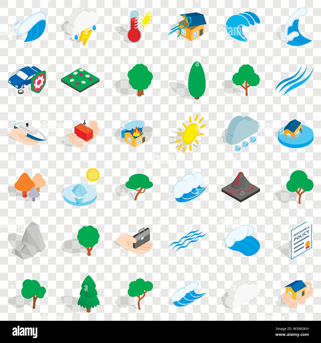 Volcano icons set, isometric style Stock Vector